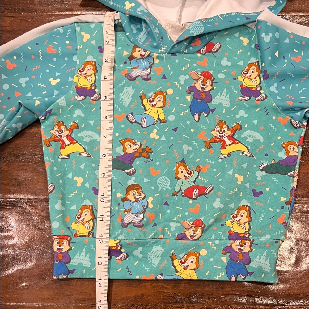 Chip & Dale Chipmunks Print 2T-3T Stretchy Teal/Blue Hoodie - Picture 3 of 7